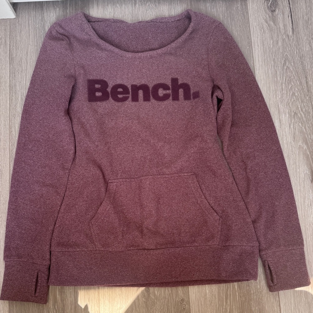 Bench Women's Sweater in Maroon with scoop neck and finger holes in sleeves